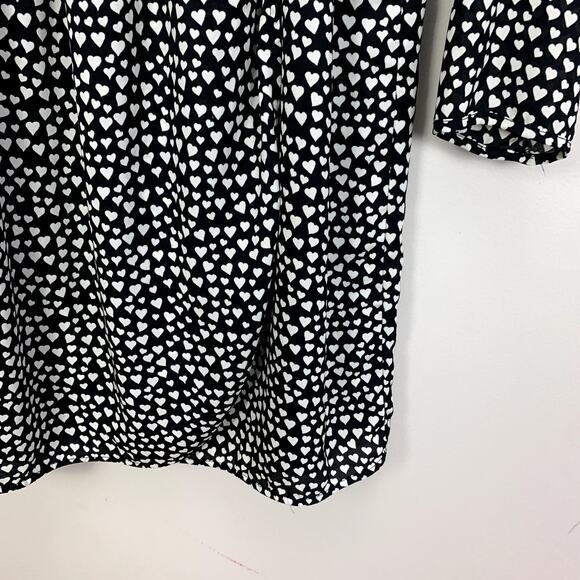 J Crew Tulip Hem Black White Heart Print Faux Wrap Dress 4 S Valentine's Day - Picture 5 of 10
